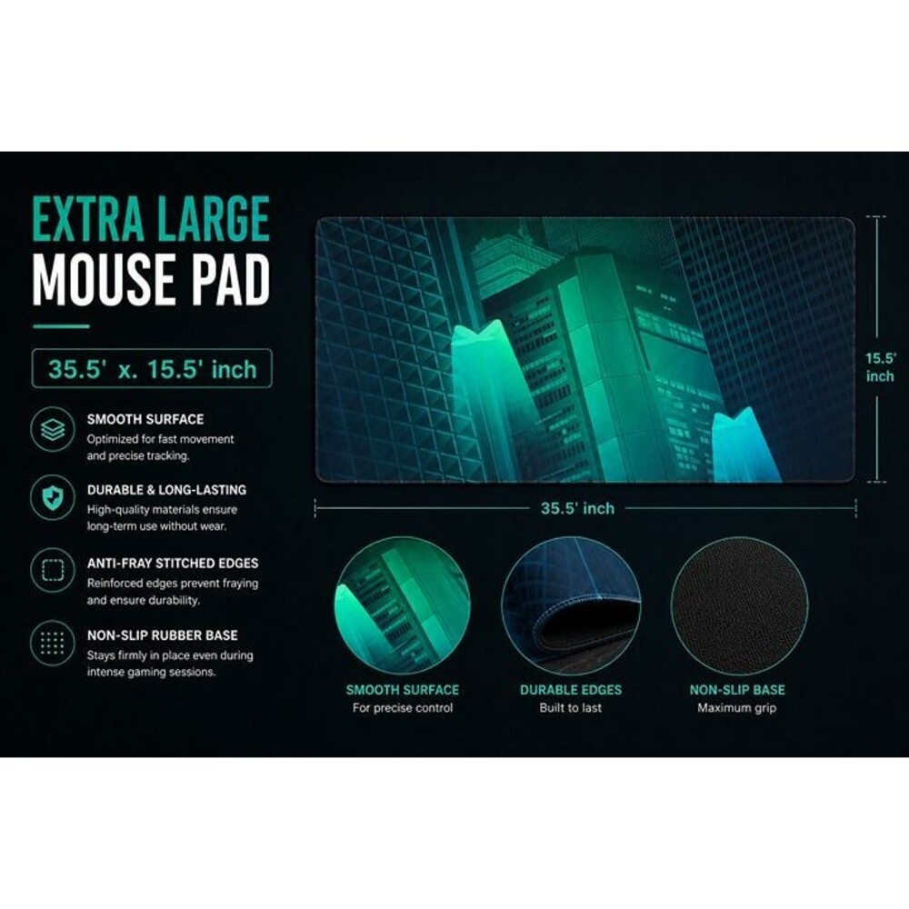 XXL Gaming Mouse Pad 35.5x15.5 Extended Desk Mat Non Slip Stitched Edge